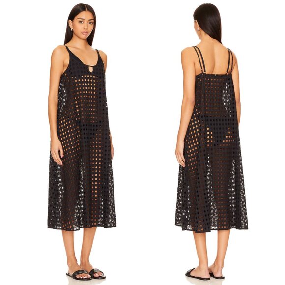 NWOT Solid & Striped Annika Midi Dress Black Eyelet Spaghetti Strap Size Small - Picture 2 of 9